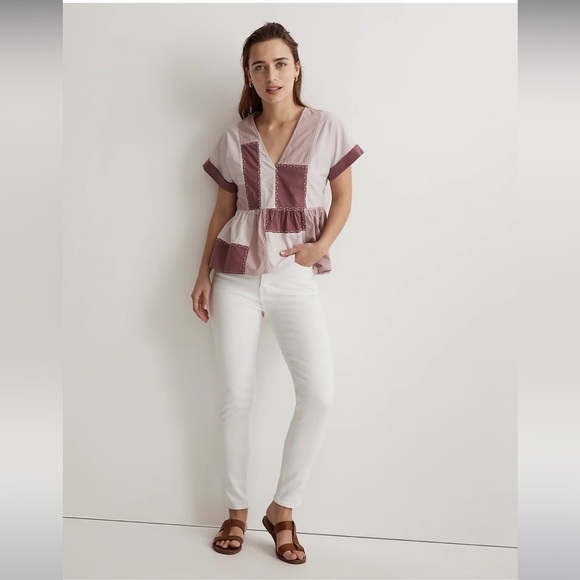 NWOT Madewell Signature Poplin Patchwork Peplum Top - Size Medium - Purp… - Picture 5 of 10